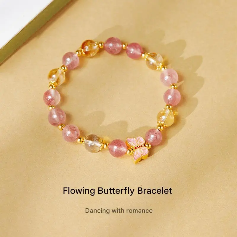 Pure silver 999 butterfly yellow crystal bracelet high-end bracelet