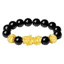 999 Pure Silver Fortune Pixiu Bracelet Natural Obsidian Men's Beaded Bracelet