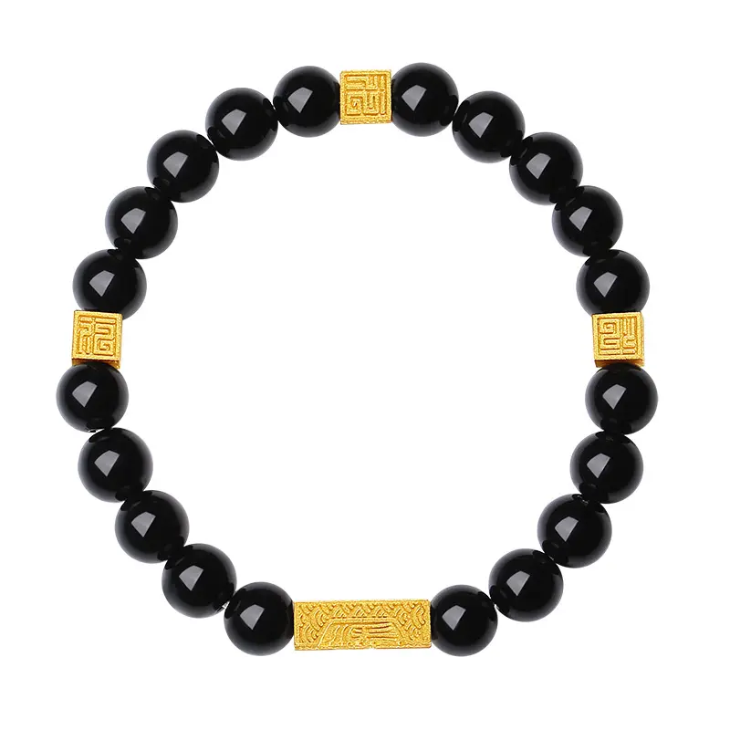S925 silver Chinese style beaded bracelet jewelry obsidian men's bracelet gold-plated bracelet
