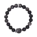 999 Silver Obsidian Lion Beaded Bracelet Retro High-end Design Men's Bracelet