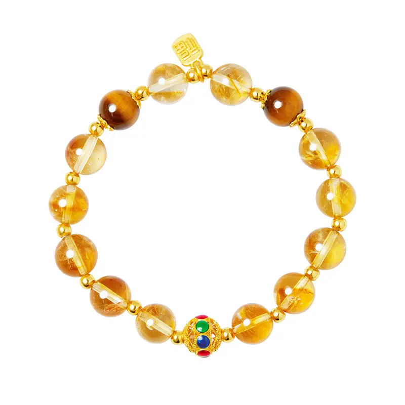 S925 sterling silver hollow ball citrine tiger eye stone bracelet for women niche high-end sterling silver blessing brand jewelry