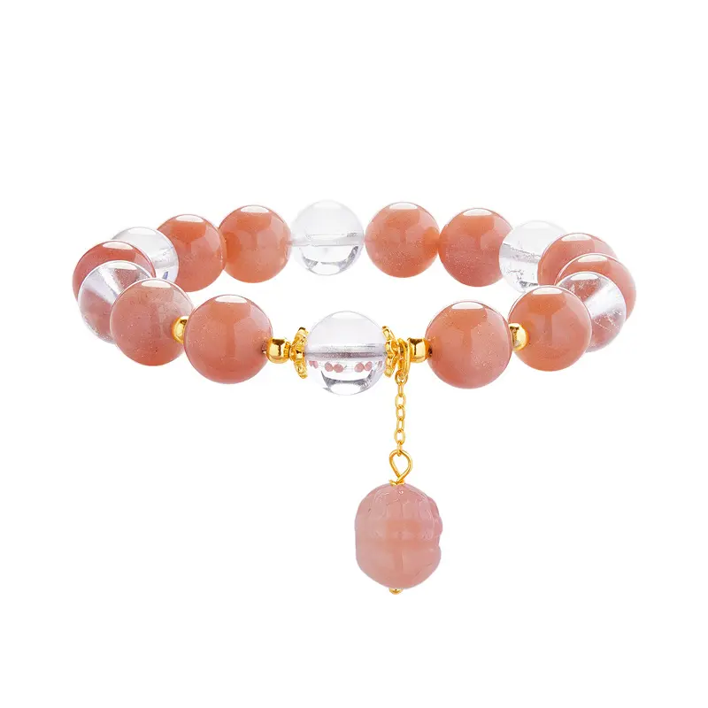S925 sterling silver scarlet agate pixiu orange moonstone white crystal beaded bracelet for women Valentine's Day gift