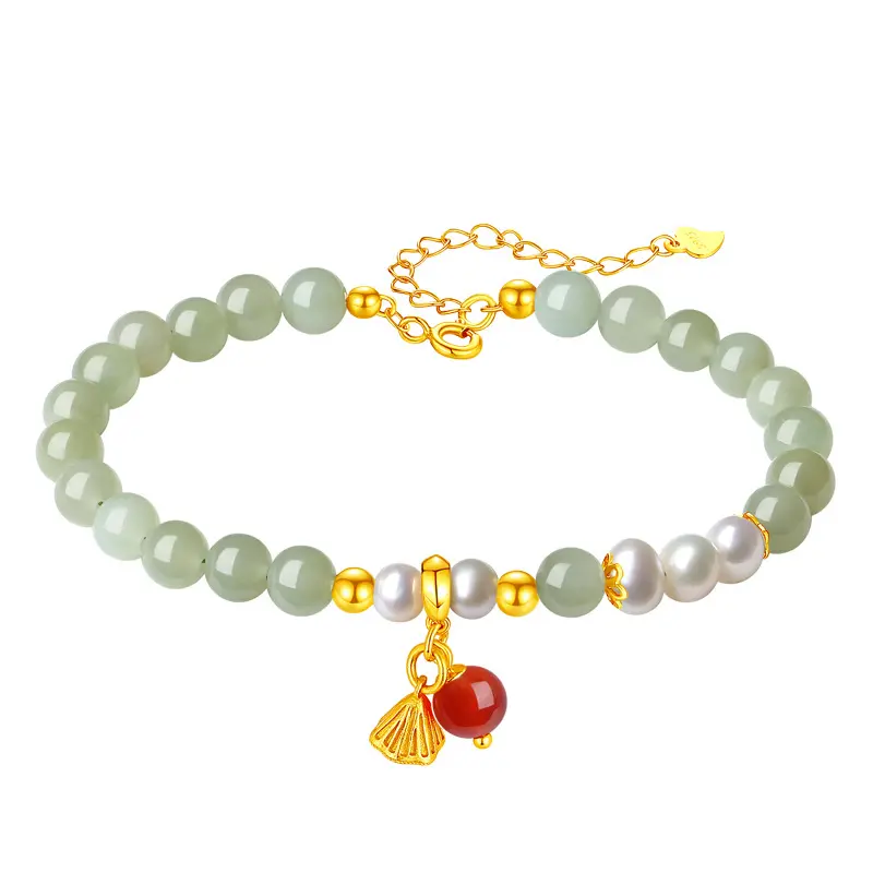 S925 silver two worlds joy pearl bracelet female natural Hetian jade red agate beaded bracelet jewelry