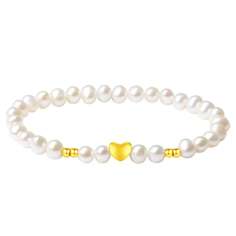 999 Pure Gold Bracelet Love Transfer Beads Natural Freshwater Pearl Accessories Bracelet Jewelry 520 Valentine's Day Gift