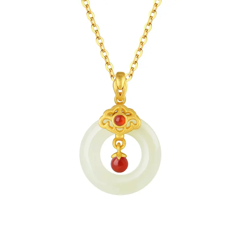 Natural Hetian Jade Peace Buckle Pendant S925 Silver Necklace Women's Light Luxury Clavicle Chain Jewelry