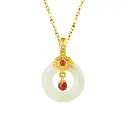 Natural Hetian Jade Peace Buckle Pendant S925 Silver Necklace Women's Light Luxury Clavicle Chain Jewelry