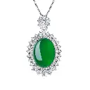 S925 silver inlaid zirconium natural green chalcedony egg-shaped pendant light luxury high-end necklace