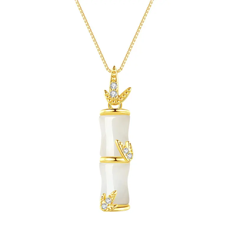 Hetian Jade Bamboo Pendant S925 Silver Bamboo Necklace Women's High-end Temperament Niche Jewelry Wholesale