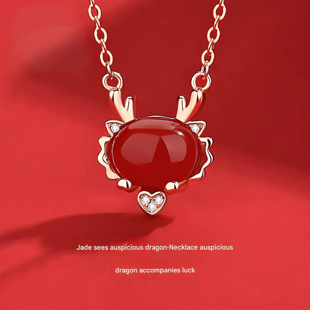 Hetian Jade Red Agate Dragon Pendant S925 Sterling Silver Necklace Chinese Zodiac Necklace High-end Jewelry