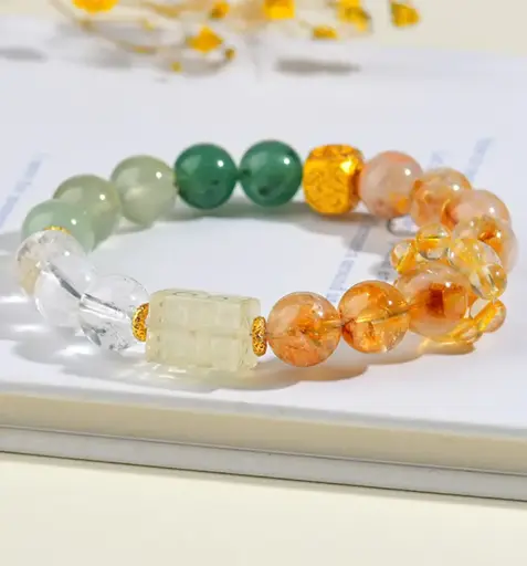 Natural Crystal "Jade Full House" Bracelet with Gold-Earth Combination - Customized Energy Stone Handchain for Magnetic Field Balance