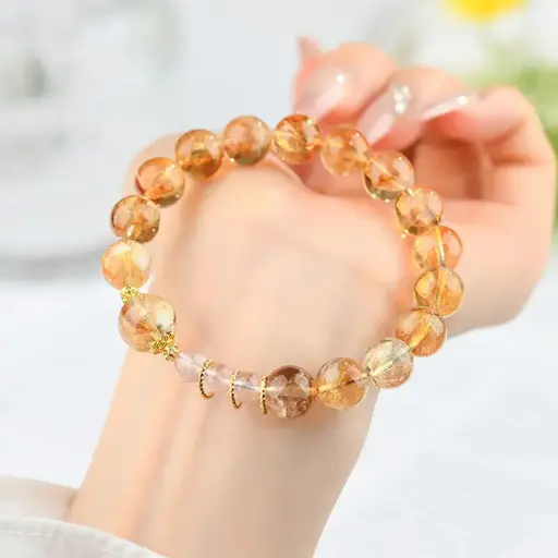 Natural Crystal Yellow Pagoda Quartz & Strawberry Quartz Bracelet - Stylish Women's Handchain