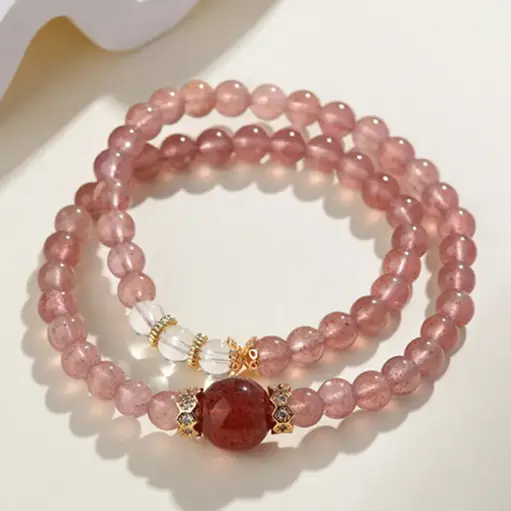 Natural Strawberry Crystal Double Circle Bracelet for Women