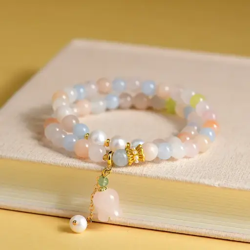 Natural crystal morganite double circle bracelet lily of the valley pendant women's bracelet