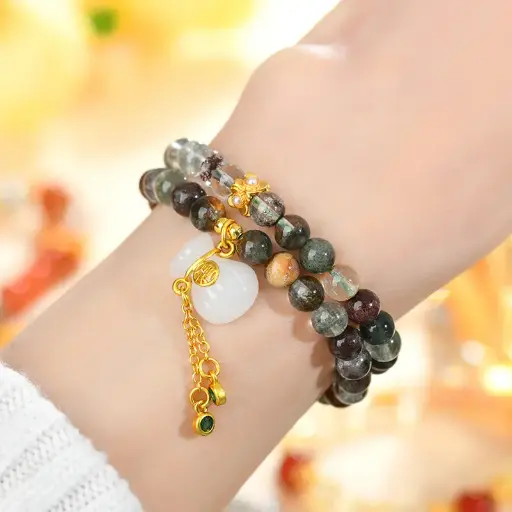 Natural crystal green ghost double circle bracelet fashion women's hot selling bracelet