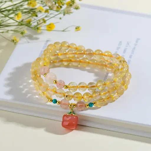Natural yellow crystal persimmon Ruyi three-circle bracelet fortune bracelet hot sale