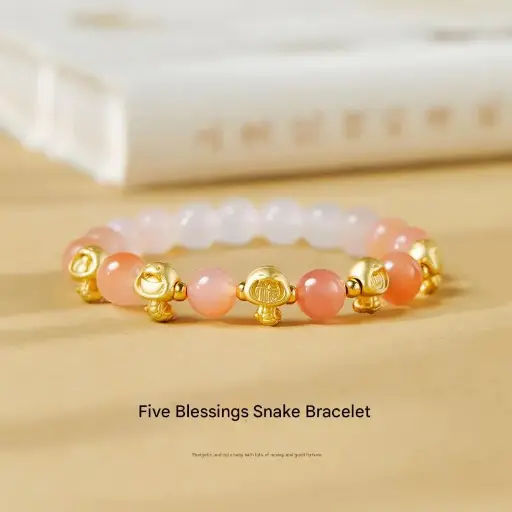 Pure silver 999 five-lucky snake baby scarlet agate bracelet high-end zodiac hand jewelry