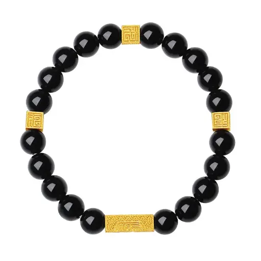 S925 silver Chinese style beaded bracelet jewelry obsidian men's bracelet gold-plated bracelet