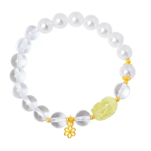 Pixiu baby white crystal pearl bracelet S925 sterling silver flower high-grade female bracelet