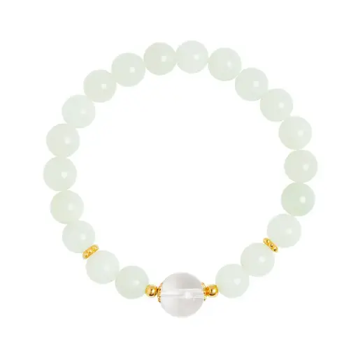 S925 sterling silver natural Hetian jade white crystal transfer beads bracelet for women high-end Valentine's Day gift