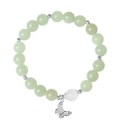 Natural Hetian jade white chalcedony bracelet female S925 sterling silver butterfly high-end design bracelet jewelry