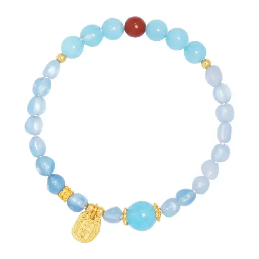 S925 sterling silver aquamarine and red agate lucky beads bracelet exquisite high-end design female hand jewelry