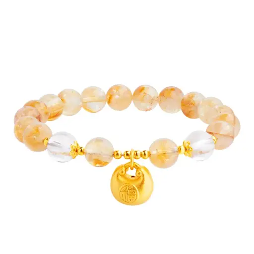 999 sterling silver little fat blessing yellow tower crystal white crystal transfer beads bracelet female exquisite high-end bracelet