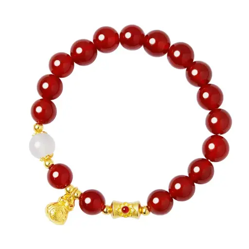 999 sterling silver lucky bag red agate white chalcedony bracelet for women retro red high-end jewelry