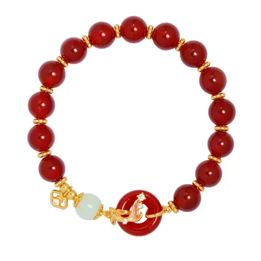Hetian jade red agate peace buckle good luck koi bracelet female retro light luxury high-end bracelet jewelry
