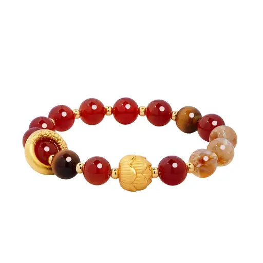 Pure silver 999 lotus red agate yellow tower crystal tiger eye stone bracelet women's high-end design 520 gift