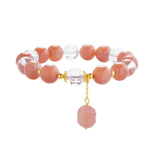 S925 sterling silver scarlet agate pixiu orange moonstone white crystal beaded bracelet for women Valentine's Day gift