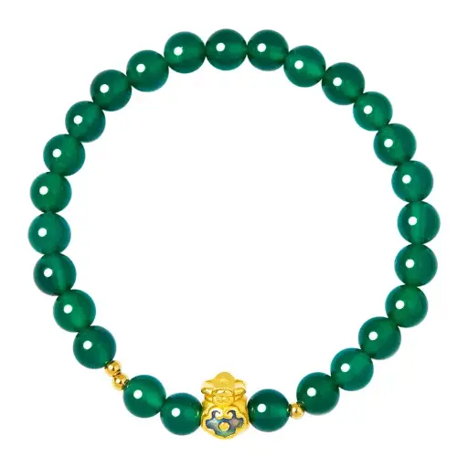 Pure silver 999 lucky bag green chalcedony beaded bracelet high-end hand jewelry gift for girlfriend