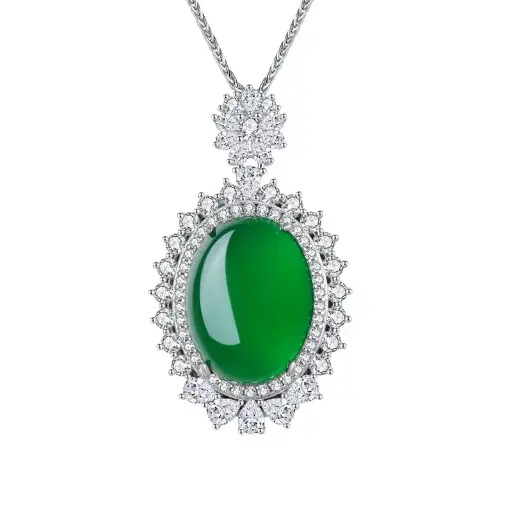 S925 silver inlaid zirconium natural green chalcedony egg-shaped pendant light luxury high-end necklace