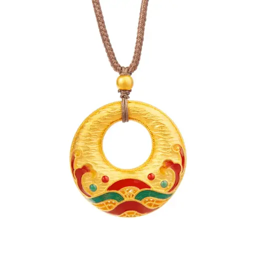 Pure silver 999 ancient cold enamel wave peace buckle pendant braided necklace mother gift