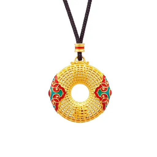 999 sterling silver ancient filigree hollow enamel peace buckle pendant necklace Mother's Day gift