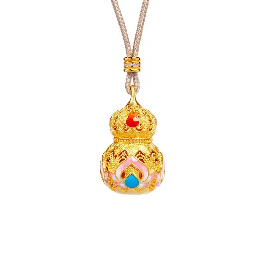 999 sterling silver ancient filigree hollow cold enamel gourd pendant necklace new Chinese style high-end gift