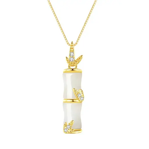 Hetian Jade Bamboo Pendant S925 Silver Bamboo Necklace Women's High-end Temperament Niche Jewelry Wholesale