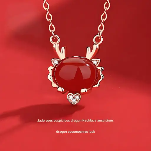 Hetian Jade Red Agate Dragon Pendant S925 Sterling Silver Necklace Chinese Zodiac Necklace High-end Jewelry
